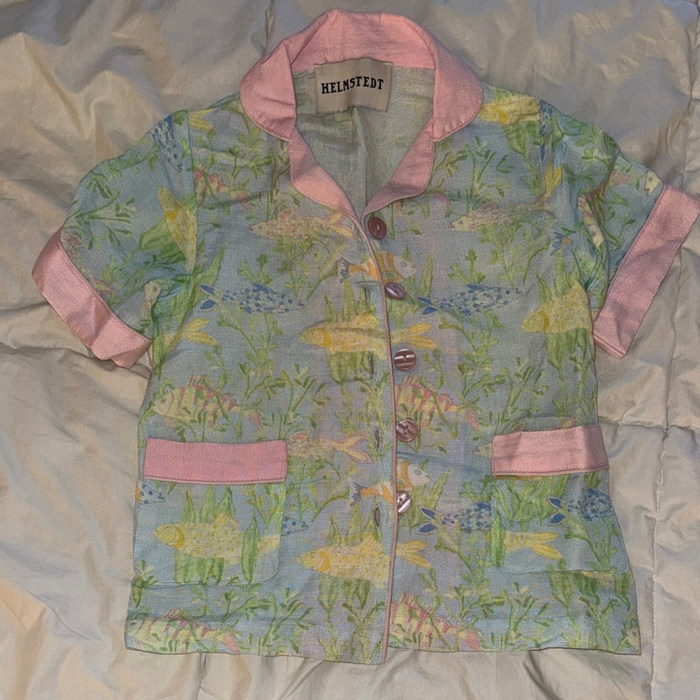Kids' Pink Trim Fish Print vacation Shirt